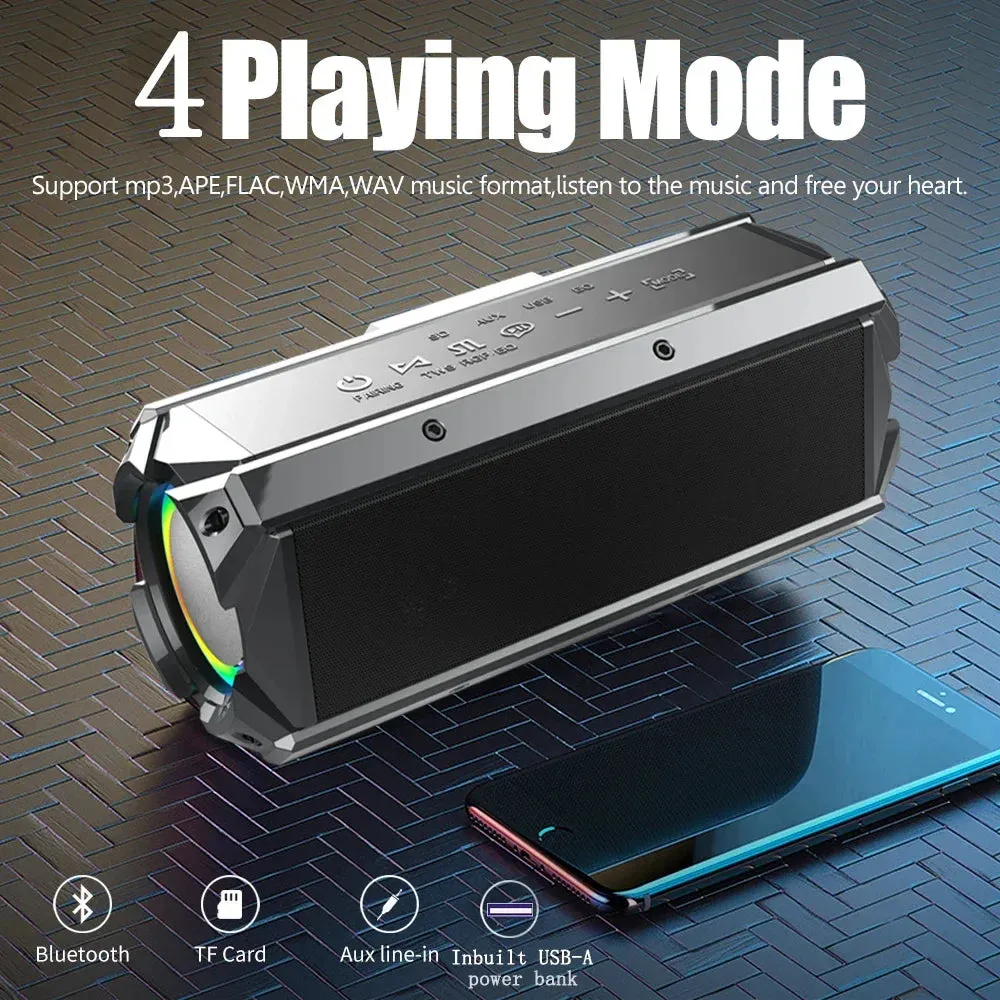 SODLK T200 100W High Power Bluetooth Speaker Outdoor Portable Waterproof Subwoofer with 12 Hour Playback Deep Bass and RGB Light