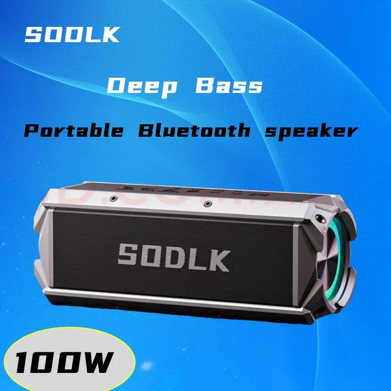 SODLK T200 100W High Power Bluetooth Speaker Outdoor Portable Waterproof Subwoofer with 12 Hour Playback Deep Bass and RGB Light