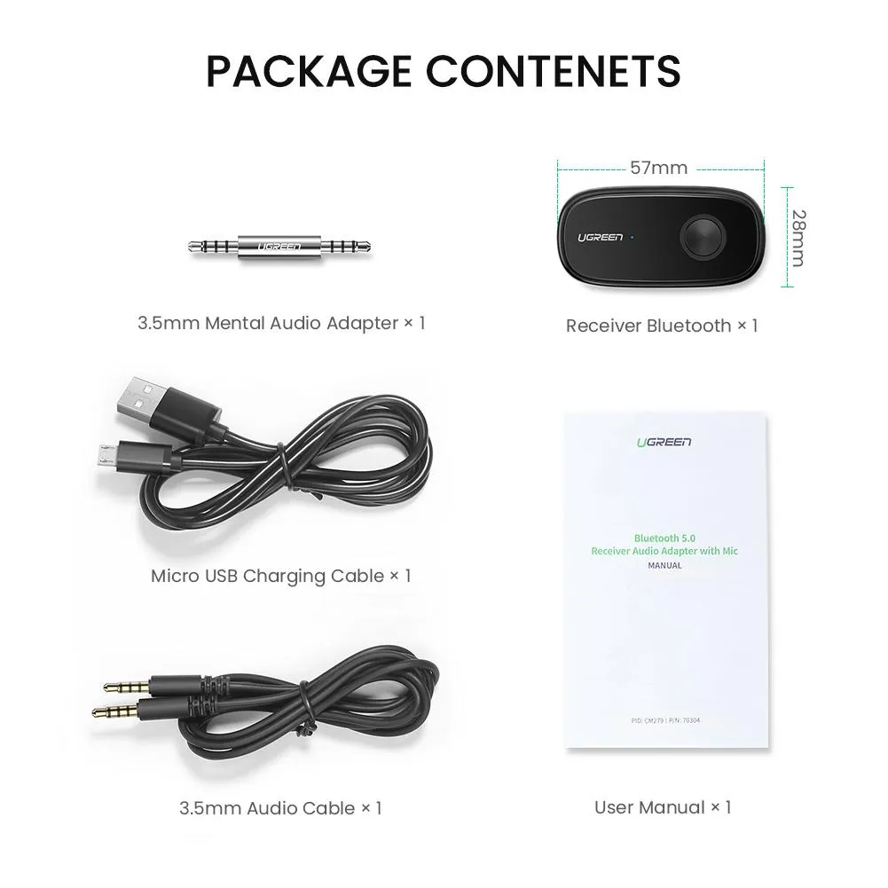 UGREEN Bluetooth 5.0 Aux Car Adapter